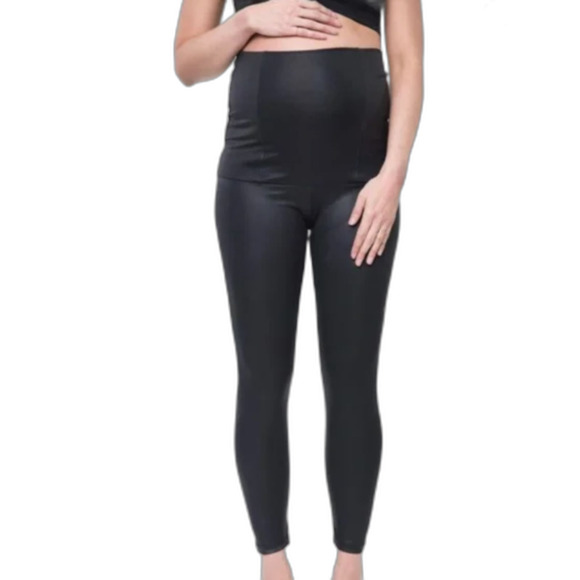 NWT Nom Maternity Leggings Date Night Size Small Coated Black - Picture 1 of 6